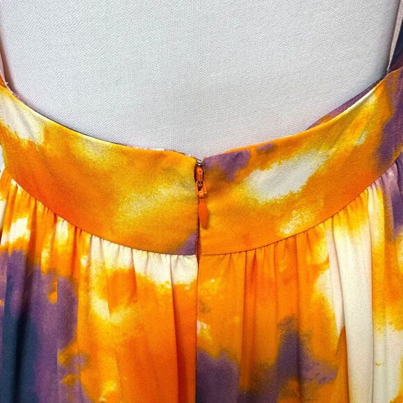 Toccin NY Womens A-Line Maxi Dress Orange Tie Dye Long Sleeve Lined Zip Ruffle 8 - Picture 10 of 15